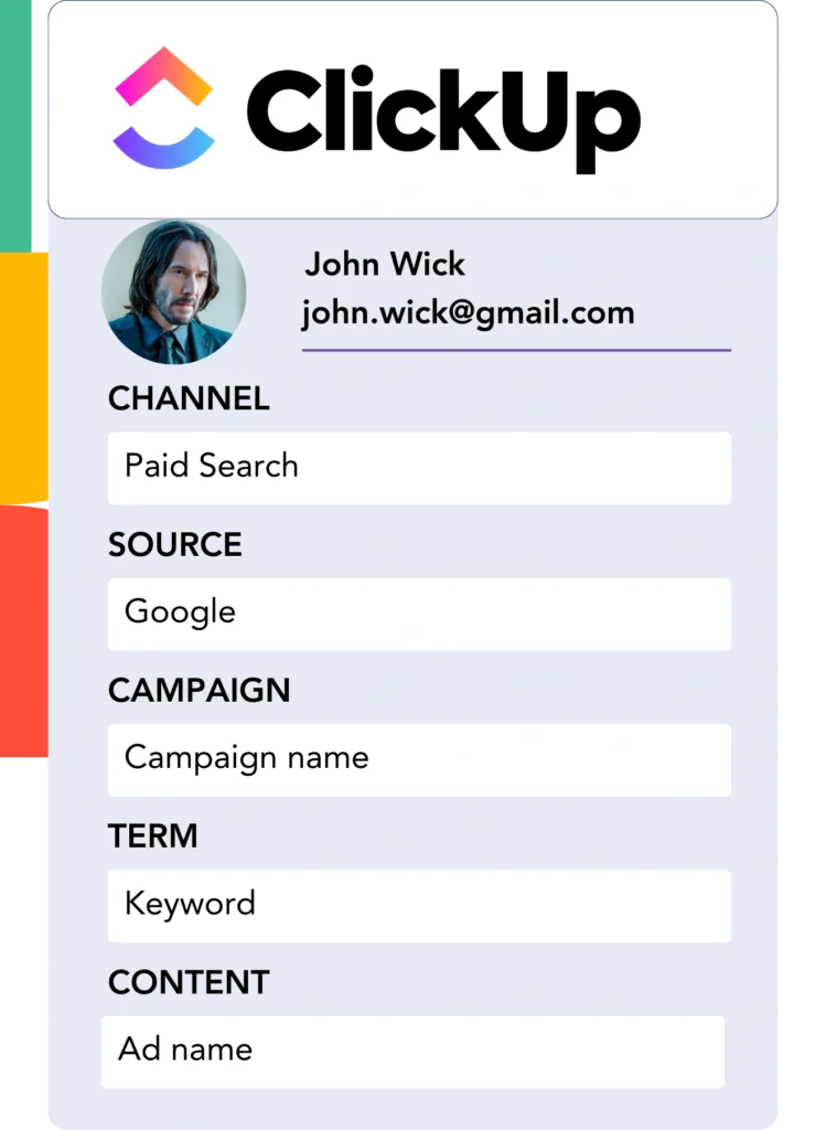 Google Analytics data ClickUp CRM