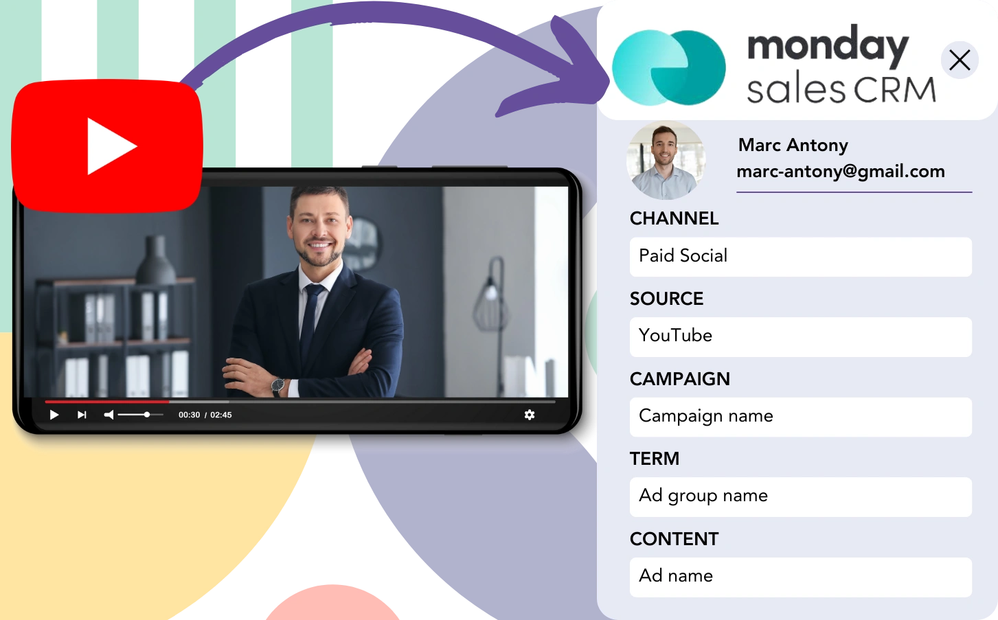 Track YouTube Ads data in Monday Sales CRM